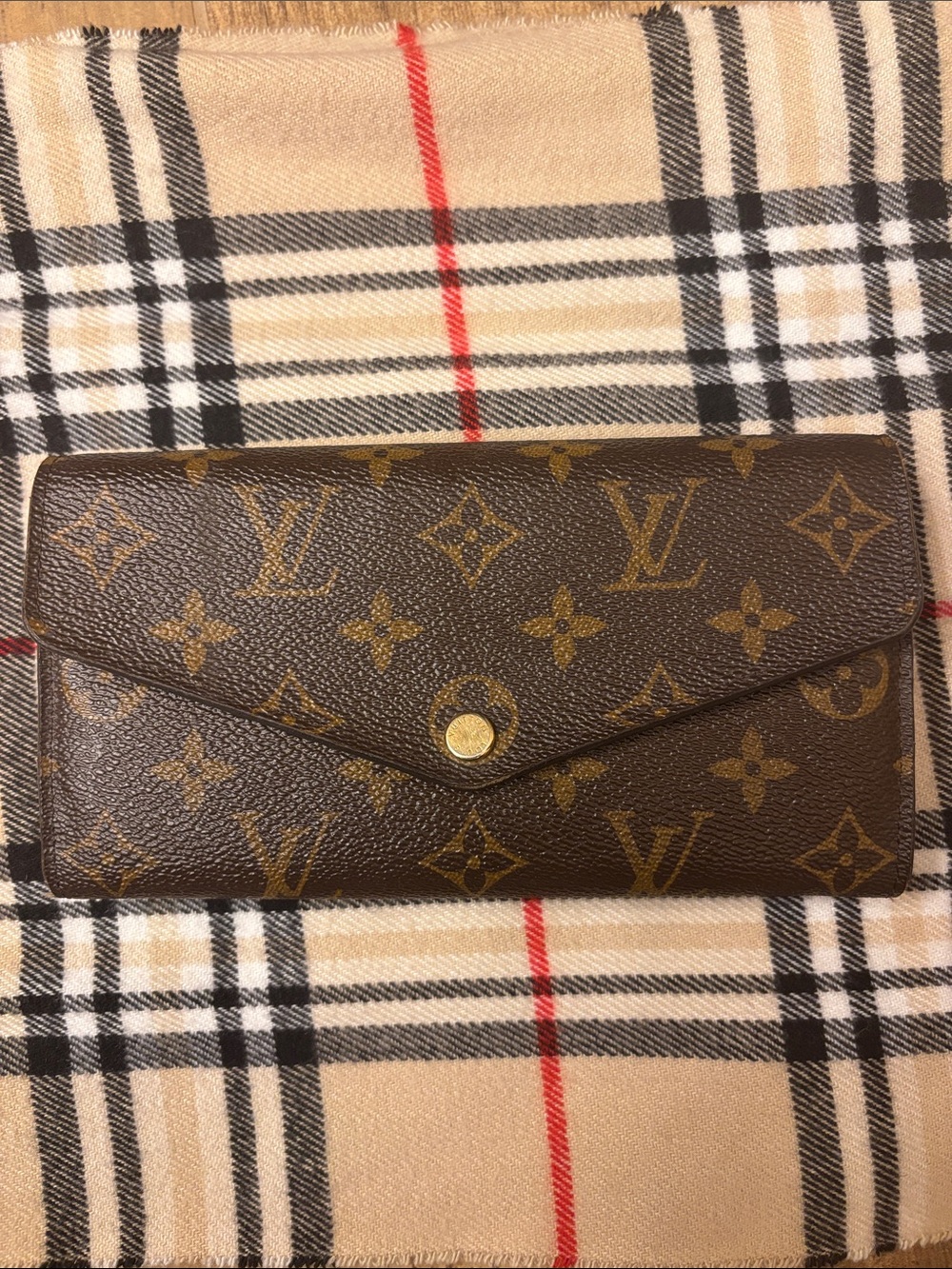 Authentic Louis Vuitton “Sarah,” Monogram Canvas Envelope Wallet in Brown